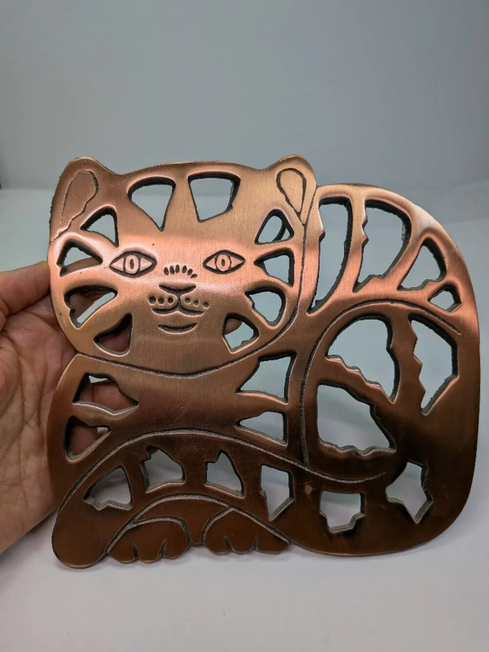 Vintage 2000 ODI Copper Cat Kitten Openwork Trivet Wall Hanging Decor Y2K